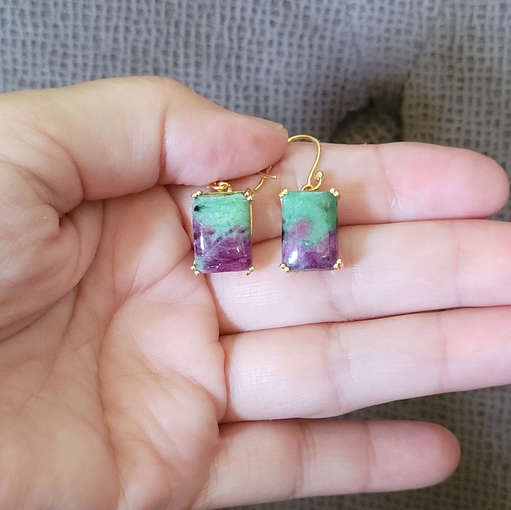 Shivam Rectangular Ruby Ziosite  Earrings - Picture 2 of 15